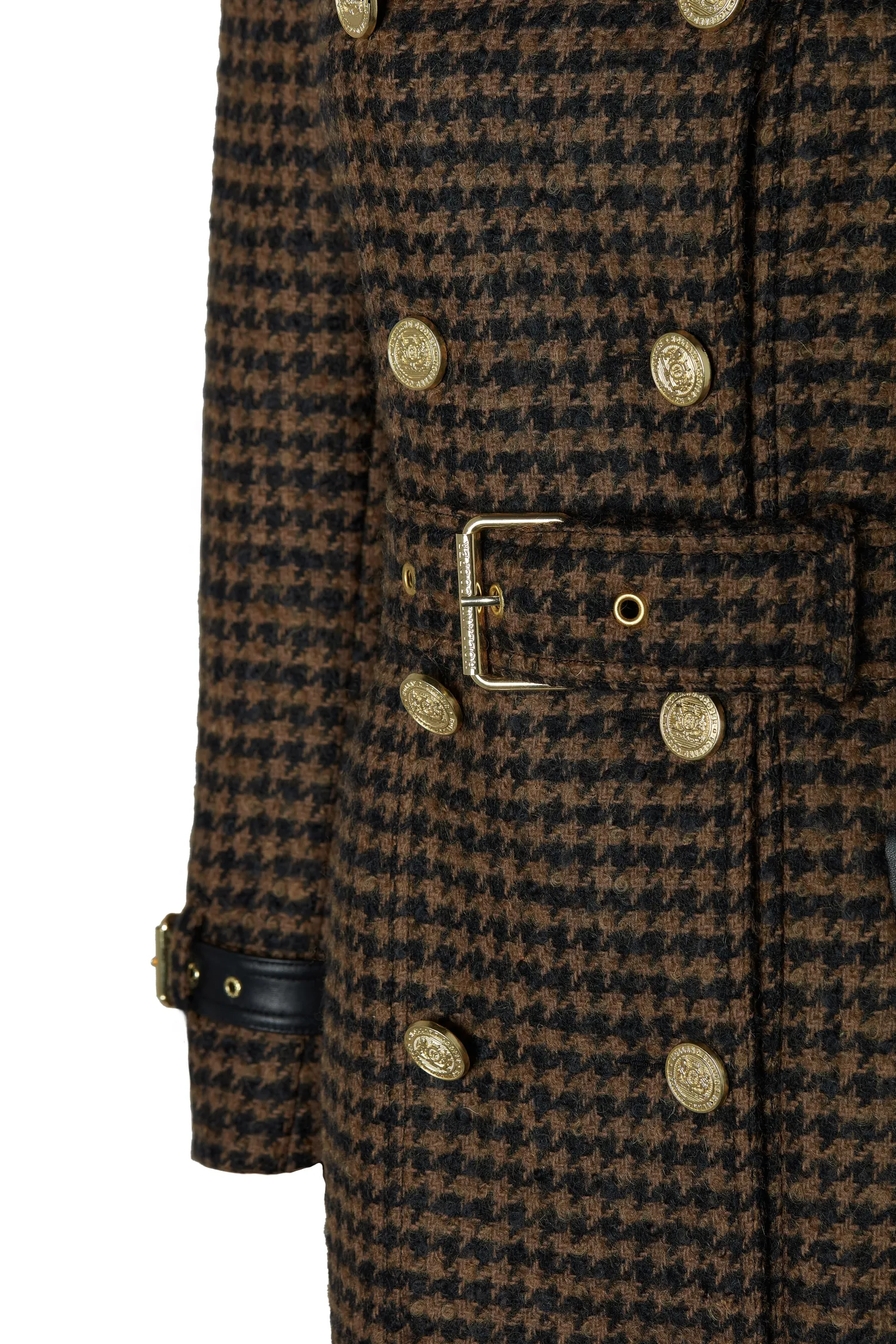 Fashion Full Length Marlborough Trench Coat (Chocolate Houndstooth) Women Trench Coats|Coats
