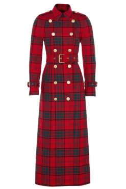 Online Full Length Marlborough Trench Coat (Red Tartan) Women Trench Coats|Coats