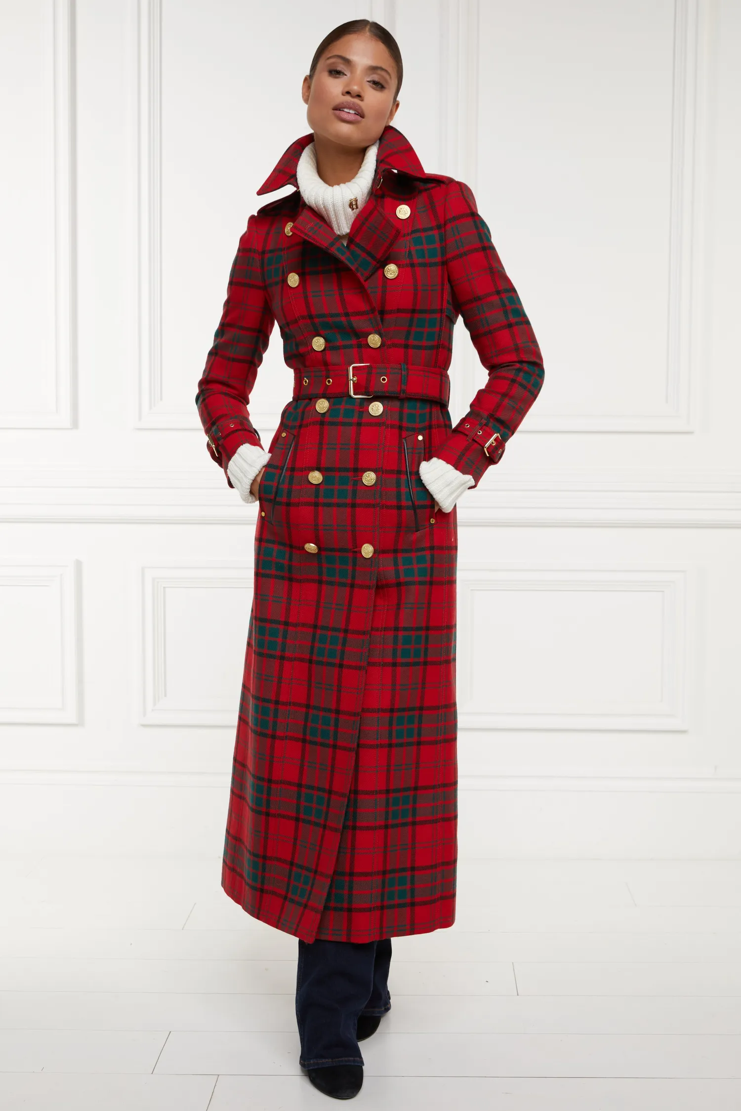 Online Full Length Marlborough Trench Coat (Red Tartan) Women Trench Coats|Coats