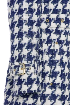 Fashion Full Length Marlborough Trench Coat (Large Scale Navy Houndstooth) Women Trench Coats|Coats