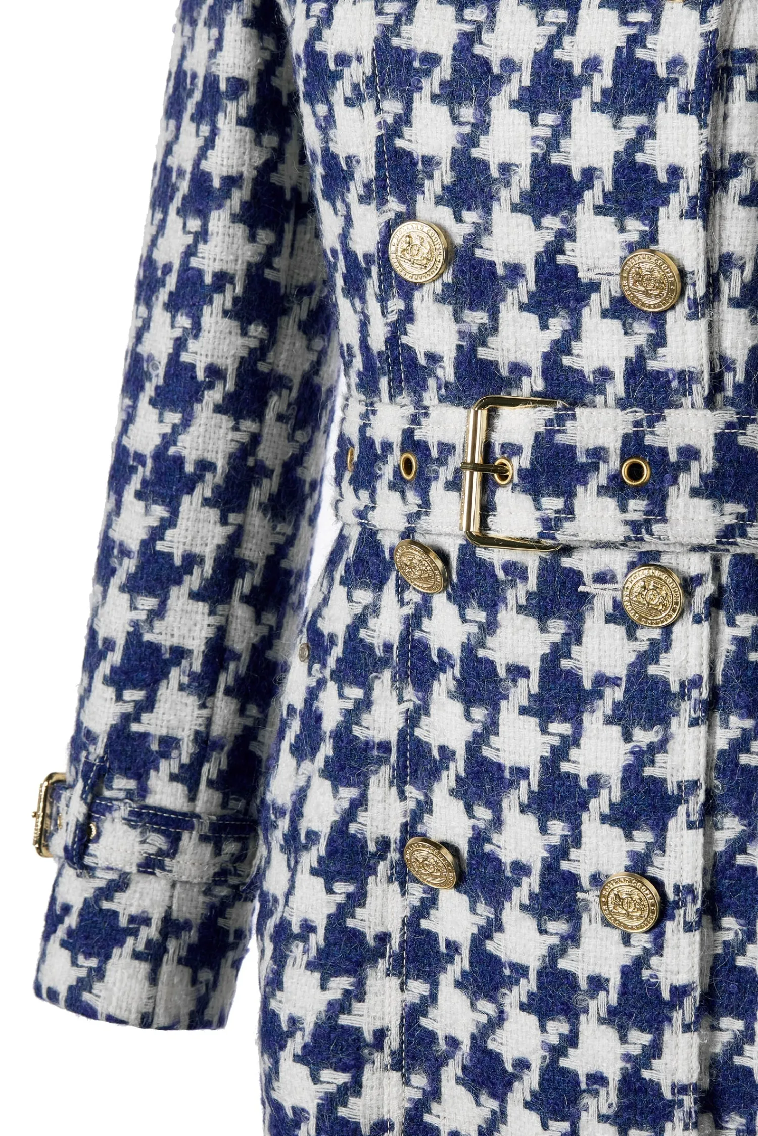 Fashion Full Length Marlborough Trench Coat (Large Scale Navy Houndstooth) Women Trench Coats|Coats