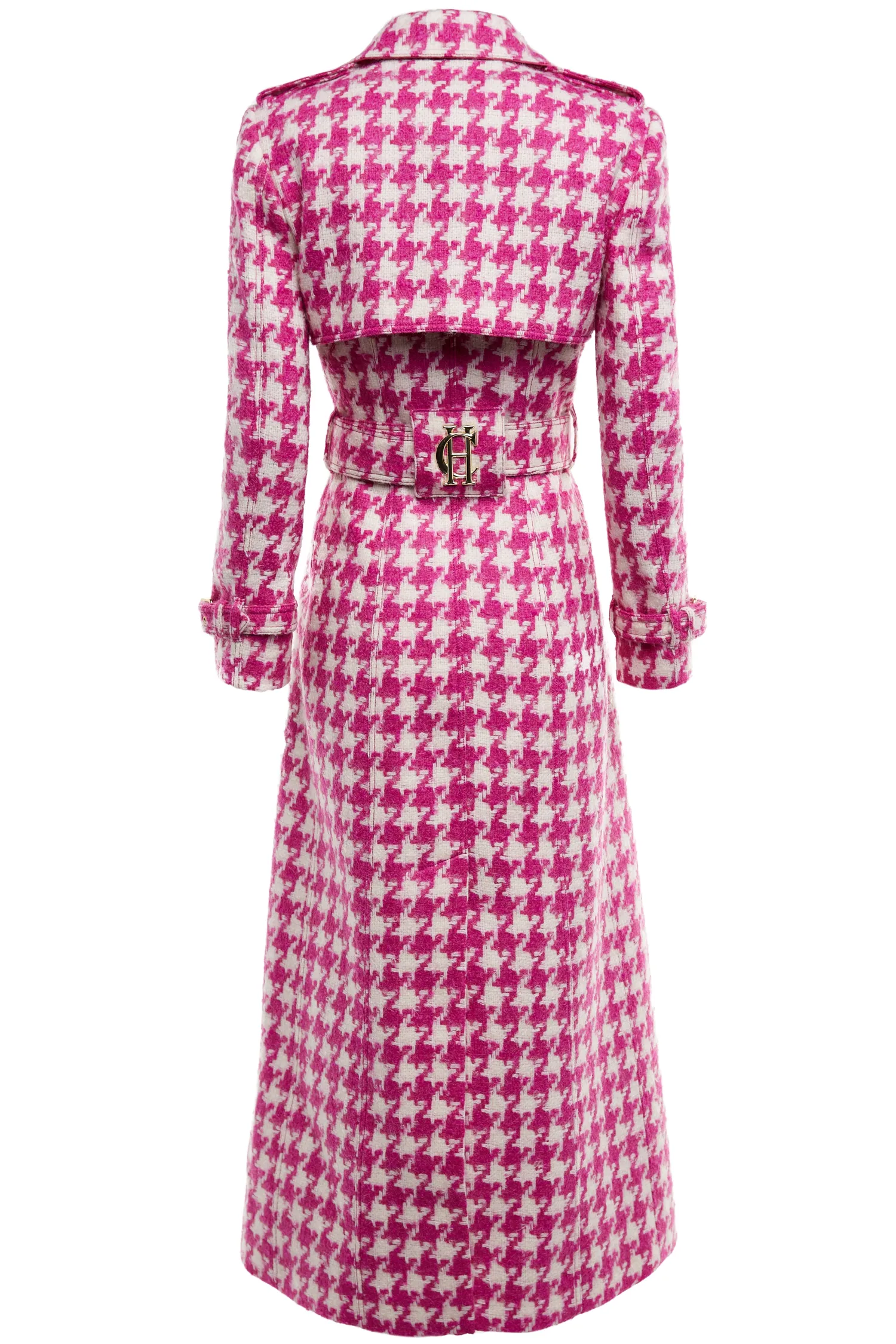 Discount Full Length Marlborough Trench Coat (Hot Pink Large Scale Houndstooth) Women Trench Coats|Coats