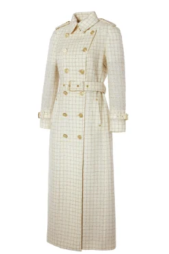 Clearance Full Length Marlborough Trench Coat (Ivory Sparkle Tweed) Women Trench Coats|Coats
