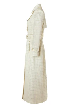 Clearance Full Length Marlborough Trench Coat (Ivory Sparkle Tweed) Women Trench Coats|Coats