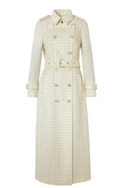Clearance Full Length Marlborough Trench Coat (Ivory Sparkle Tweed) Women Trench Coats|Coats