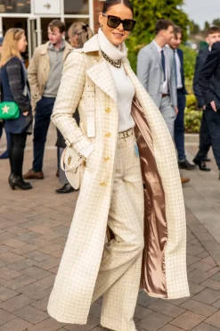Clearance Full Length Marlborough Trench Coat (Ivory Sparkle Tweed) Women Trench Coats|Coats