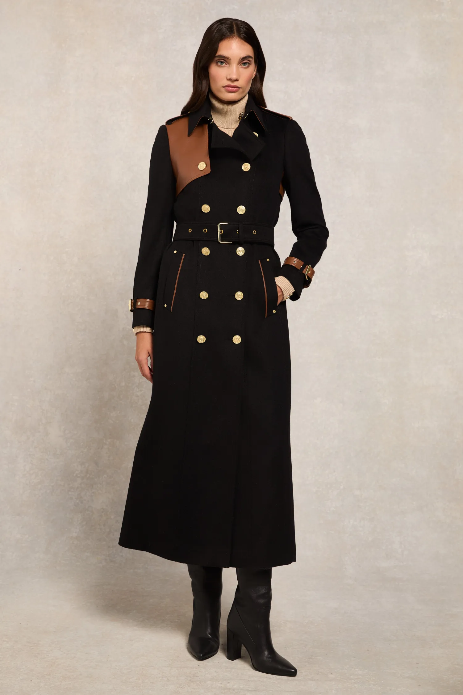 Sale Full Length Marlborough Trench Coat (Soft Black Tan) Women Trench Coats|Coats