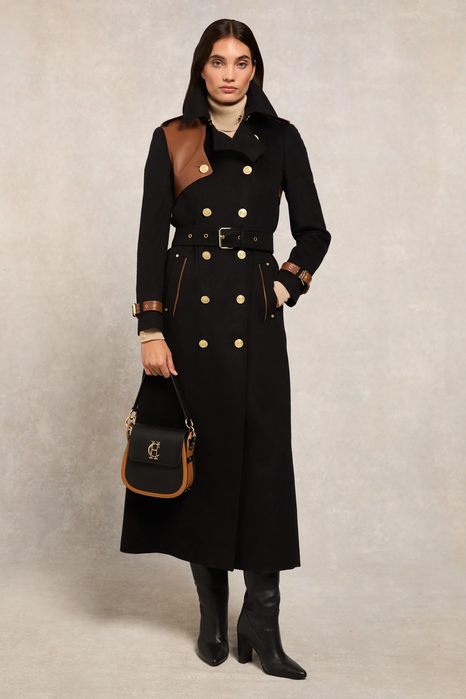 Sale Full Length Marlborough Trench Coat (Soft Black Tan) Women Trench Coats|Coats