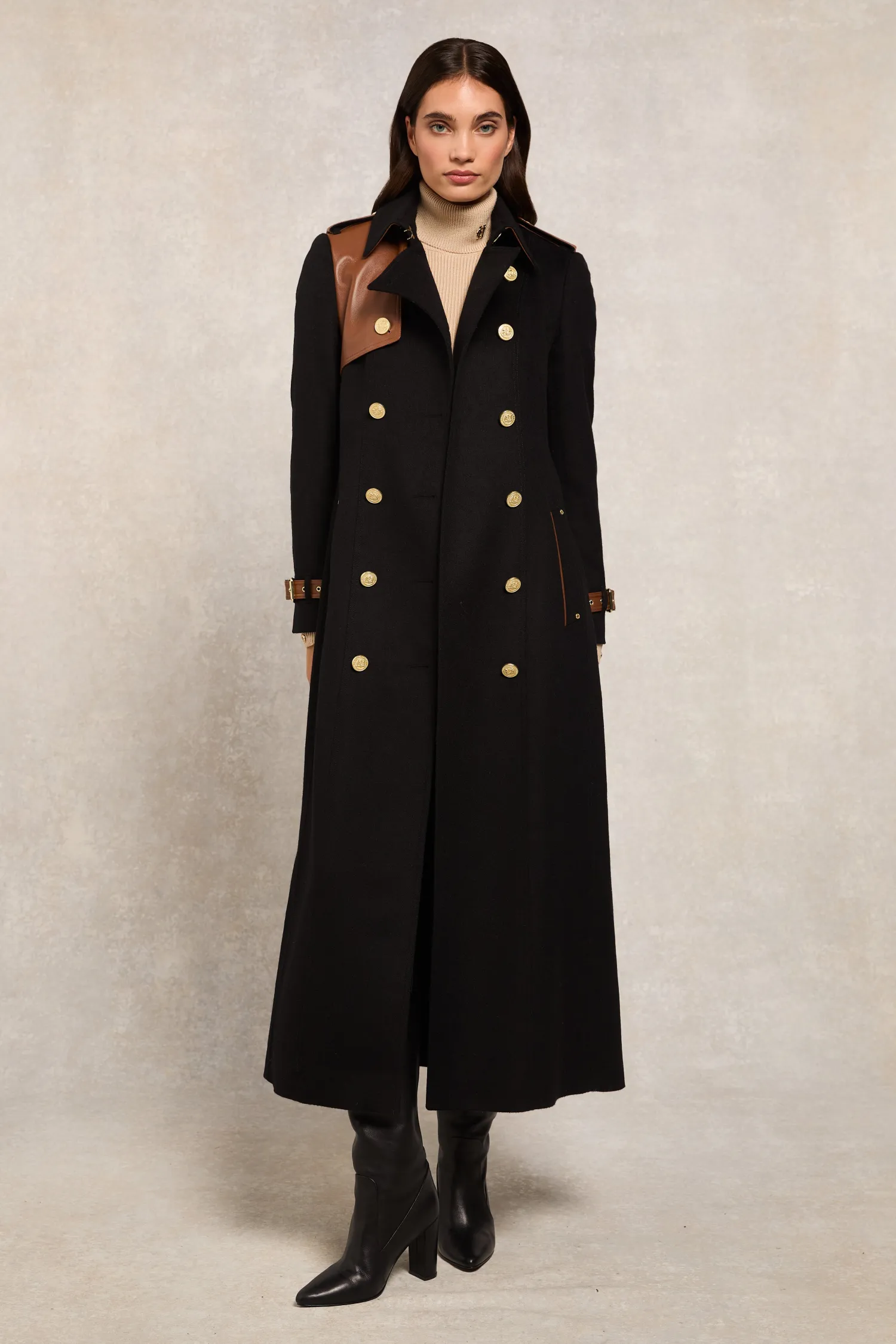 Sale Full Length Marlborough Trench Coat (Soft Black Tan) Women Trench Coats|Coats