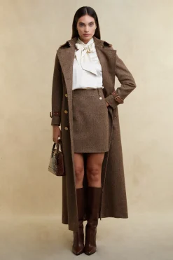 Sale Full Length Marlborough Trench Coat (Large Scale Brown Herringbone) Women Trench Coats|Coats