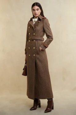 Sale Full Length Marlborough Trench Coat (Large Scale Brown Herringbone) Women Trench Coats|Coats
