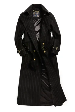 Online Full Length Marlborough Trench Coat (Black Pinstripe) Women Trench Coats|Tailoring