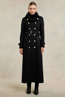 Online Full Length Marlborough Trench Coat (Black Pinstripe) Women Trench Coats|Tailoring