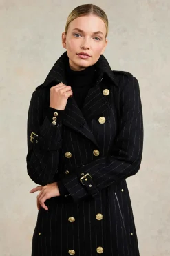 Online Full Length Marlborough Trench Coat (Black Pinstripe) Women Trench Coats|Tailoring