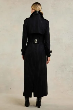 Online Full Length Marlborough Trench Coat (Black Pinstripe) Women Trench Coats|Tailoring