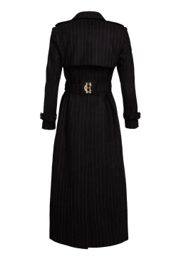 Online Full Length Marlborough Trench Coat (Black Pinstripe) Women Trench Coats|Tailoring