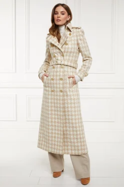 Clearance Full Length Marlborough Trench Coat (Camel Houndstooth) Women Trench Coats|Coats
