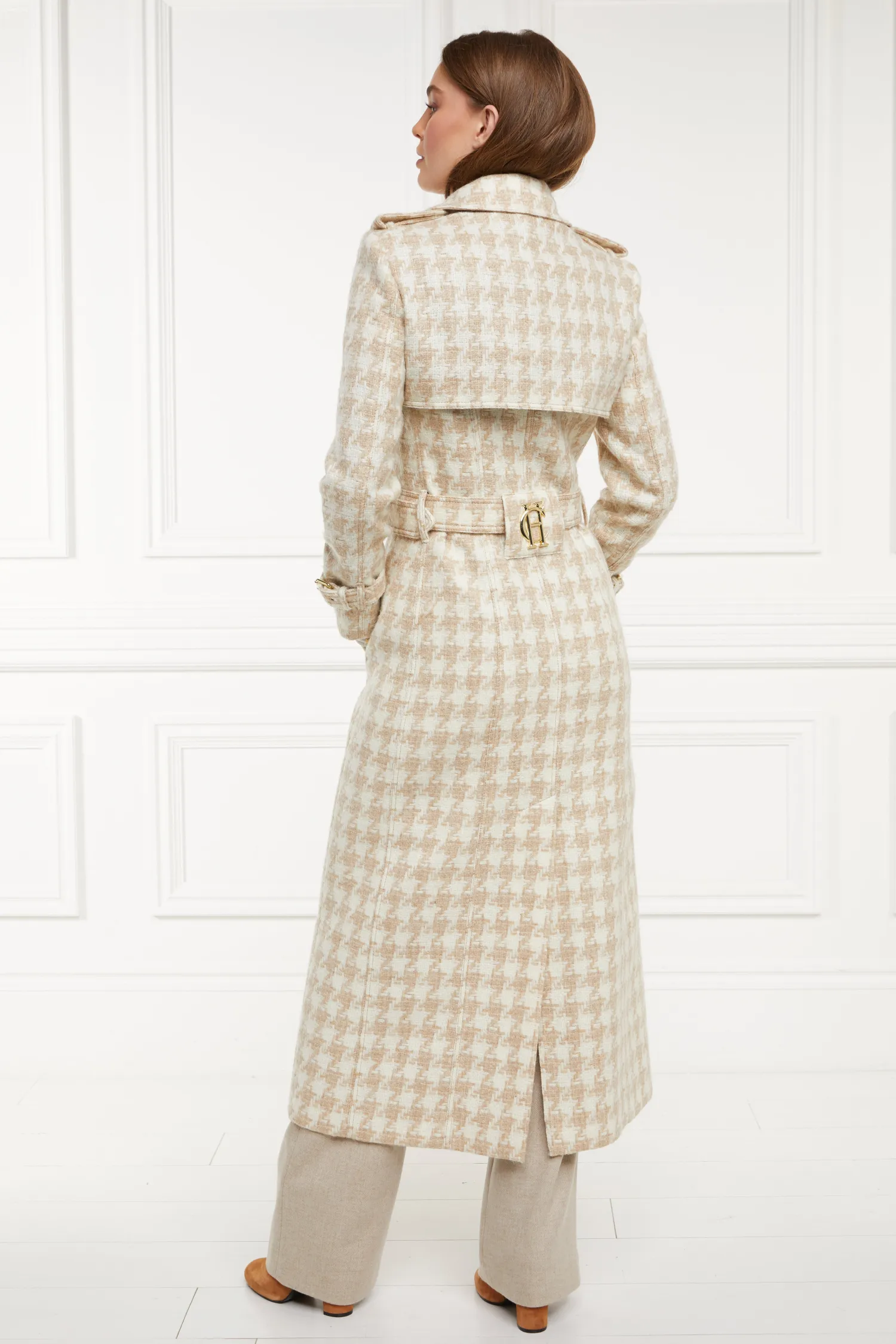 Clearance Full Length Marlborough Trench Coat (Camel Houndstooth) Women Trench Coats|Coats