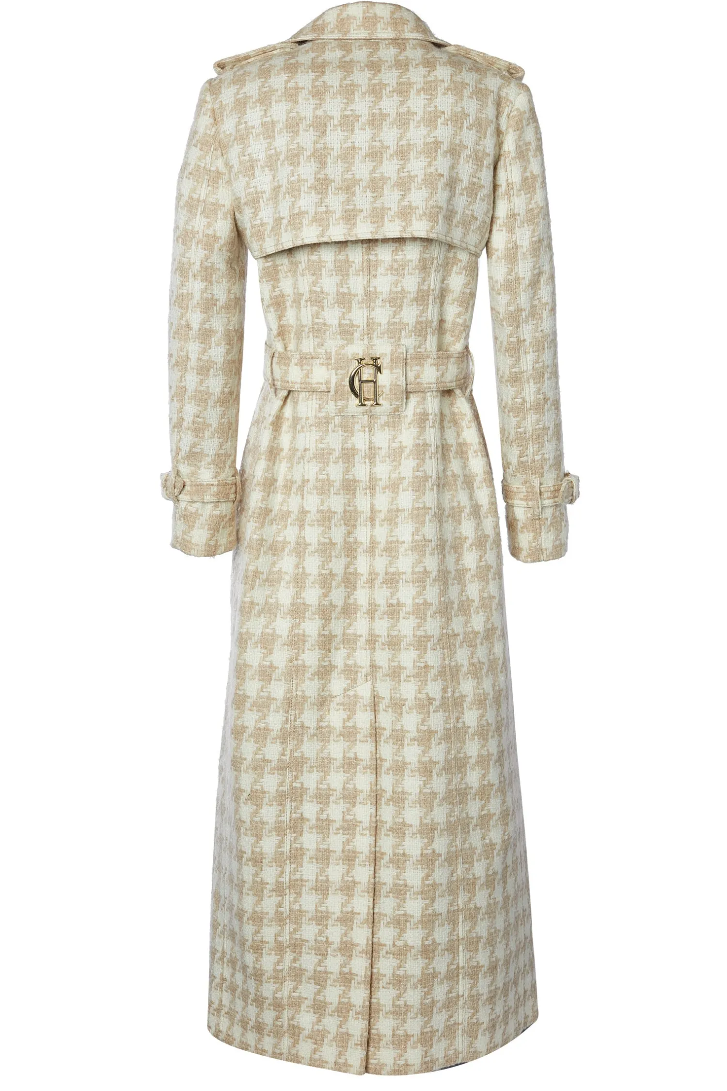 Clearance Full Length Marlborough Trench Coat (Camel Houndstooth) Women Trench Coats|Coats