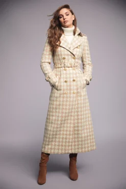 Clearance Full Length Marlborough Trench Coat (Camel Houndstooth) Women Trench Coats|Coats