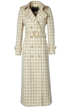 Clearance Full Length Marlborough Trench Coat (Camel Houndstooth) Women Trench Coats|Coats