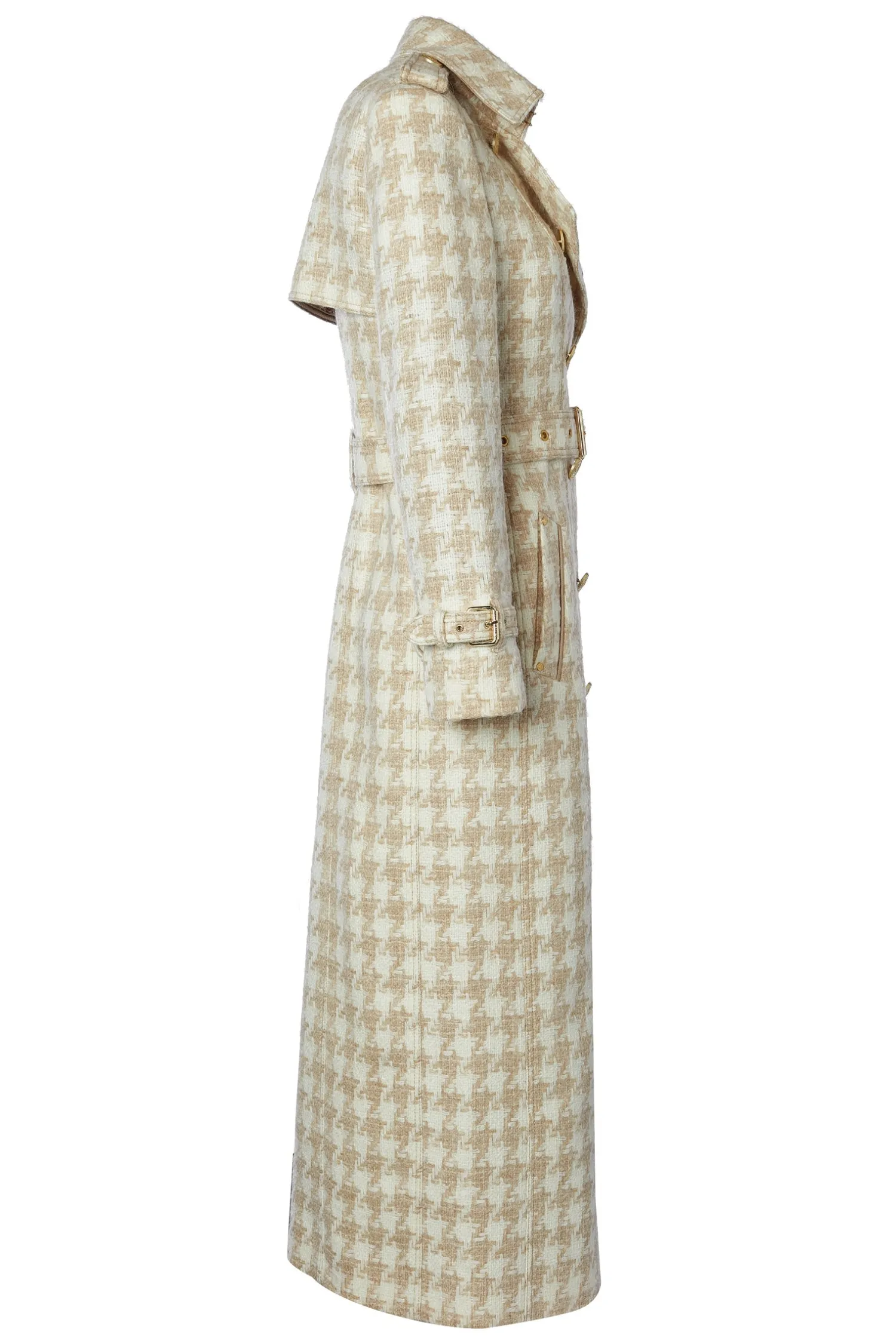 Clearance Full Length Marlborough Trench Coat (Camel Houndstooth) Women Trench Coats|Coats