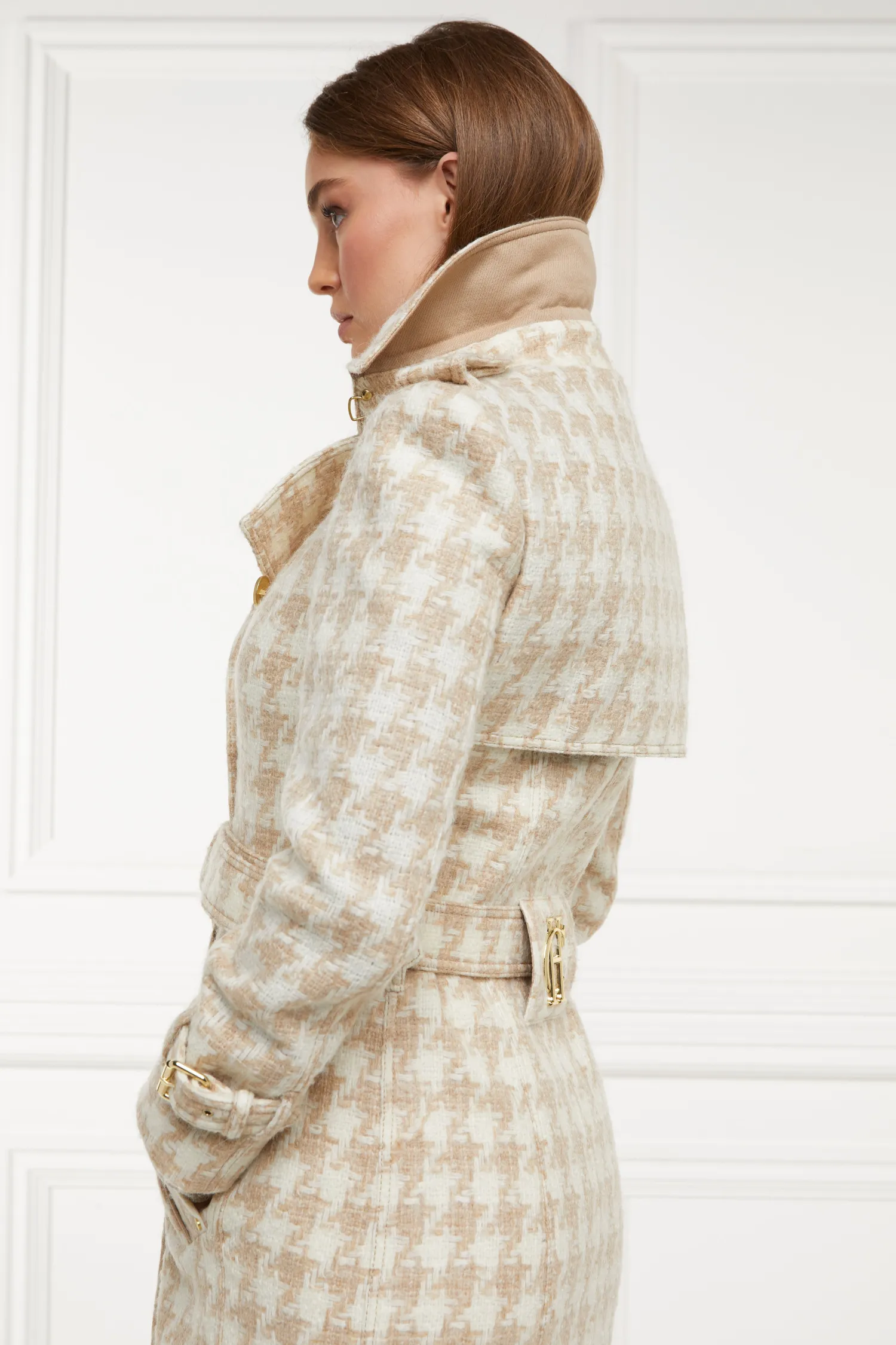 Clearance Full Length Marlborough Trench Coat (Camel Houndstooth) Women Trench Coats|Coats