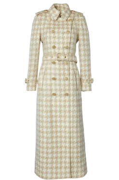 Clearance Full Length Marlborough Trench Coat (Camel Houndstooth) Women Trench Coats|Coats