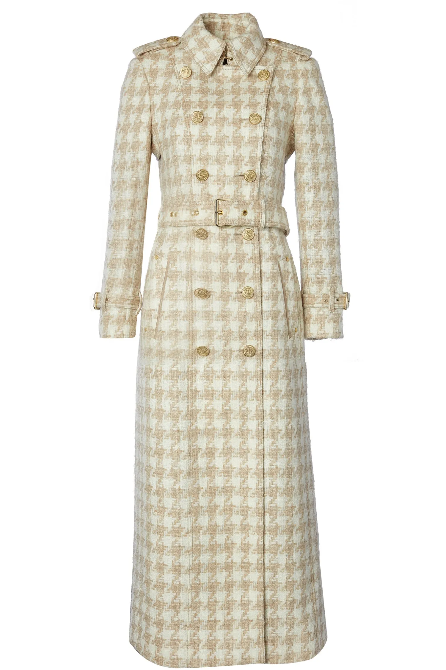 Clearance Full Length Marlborough Trench Coat (Camel Houndstooth) Women Trench Coats|Coats