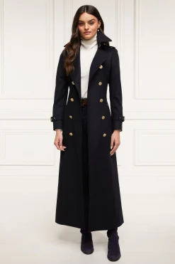 Fashion Full Length Marlborough Trench Coat (Soft Navy) Women Trench Coats|Coats