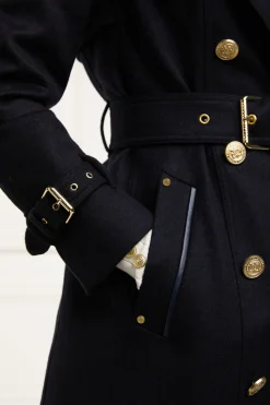 Fashion Full Length Marlborough Trench Coat (Soft Navy) Women Trench Coats|Coats