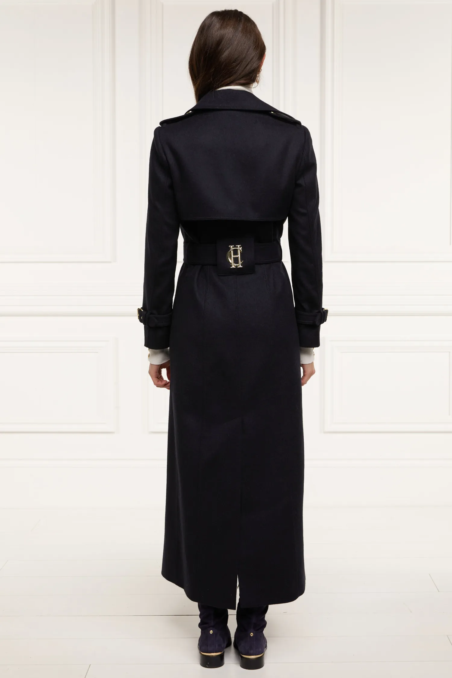 Fashion Full Length Marlborough Trench Coat (Soft Navy) Women Trench Coats|Coats