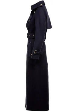 Fashion Full Length Marlborough Trench Coat (Soft Navy) Women Trench Coats|Coats