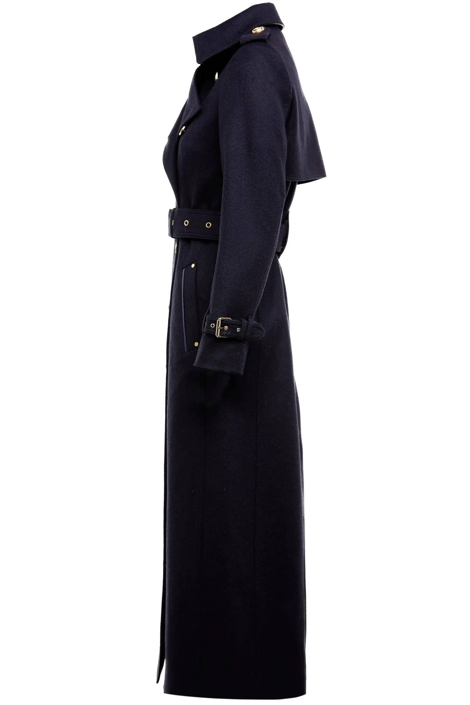 Fashion Full Length Marlborough Trench Coat (Soft Navy) Women Trench Coats|Coats