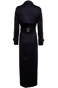 Fashion Full Length Marlborough Trench Coat (Soft Navy) Women Trench Coats|Coats