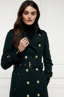 Online Full Length Marlborough Trench Coat (Emerald Houndstooth) Women Trench Coats|Coats
