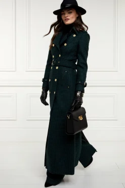 Online Full Length Marlborough Trench Coat (Emerald Houndstooth) Women Trench Coats|Coats