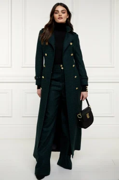 Online Full Length Marlborough Trench Coat (Emerald Houndstooth) Women Trench Coats|Coats