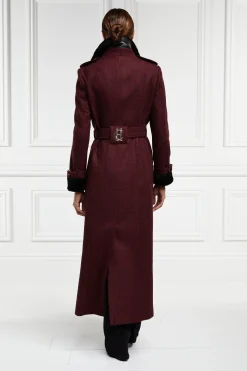 Hot Gold Label Trench (Deep Red Houndstooth) Women Trench Coats|Coats