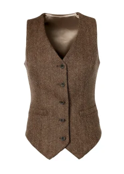 Clearance Hampton Waistcoat (Large Scale Brown Herringbone) Women Waistcoats|Tailoring