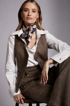 Clearance Hampton Waistcoat (Large Scale Brown Herringbone) Women Waistcoats|Tailoring