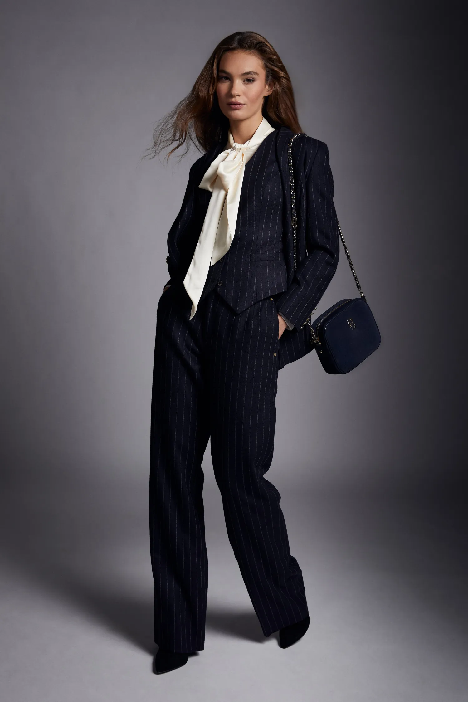 New Hampton Waistcoat (Navy Chalk Pinstripe) Women Waistcoats|Tailoring