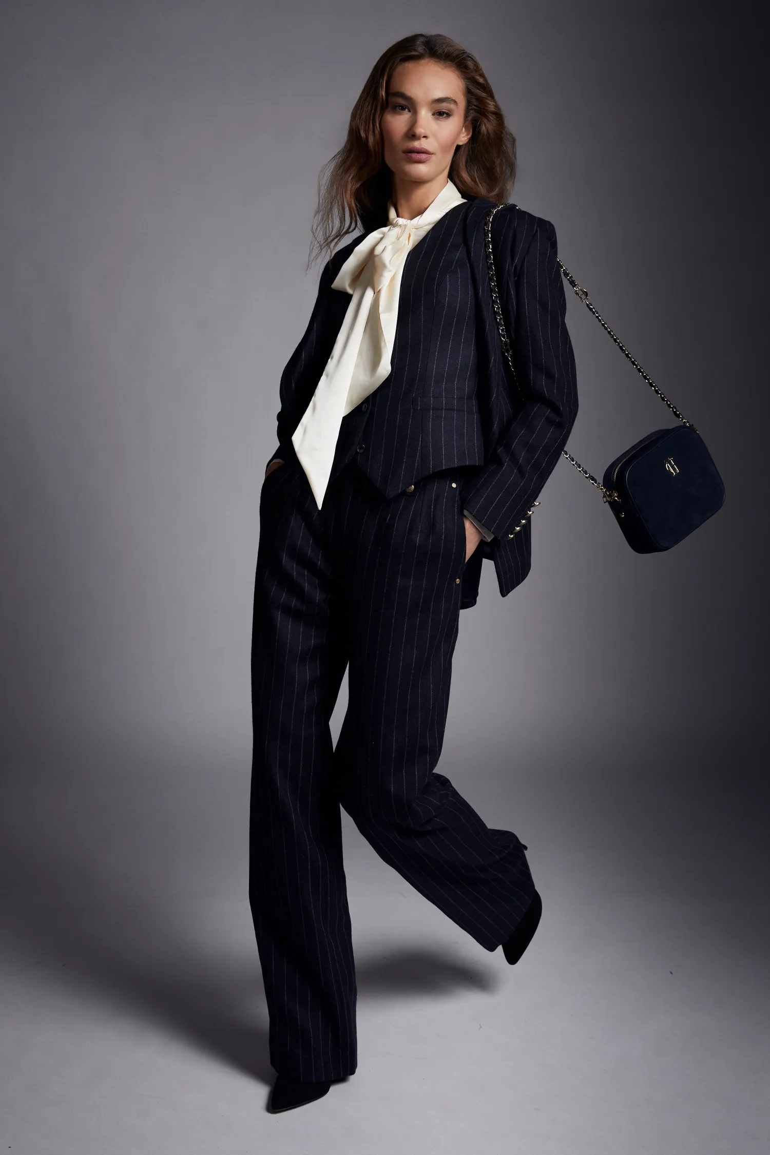 New Hampton Waistcoat (Navy Chalk Pinstripe) Women Waistcoats|Tailoring