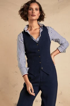 Online Hampton Waistcoat (Navy Linen) Women Waistcoats|Tailoring