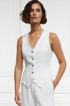 Online Hampton Waistcoat (Oyster Linen Pinstripe) Women Waistcoats|Tailoring
