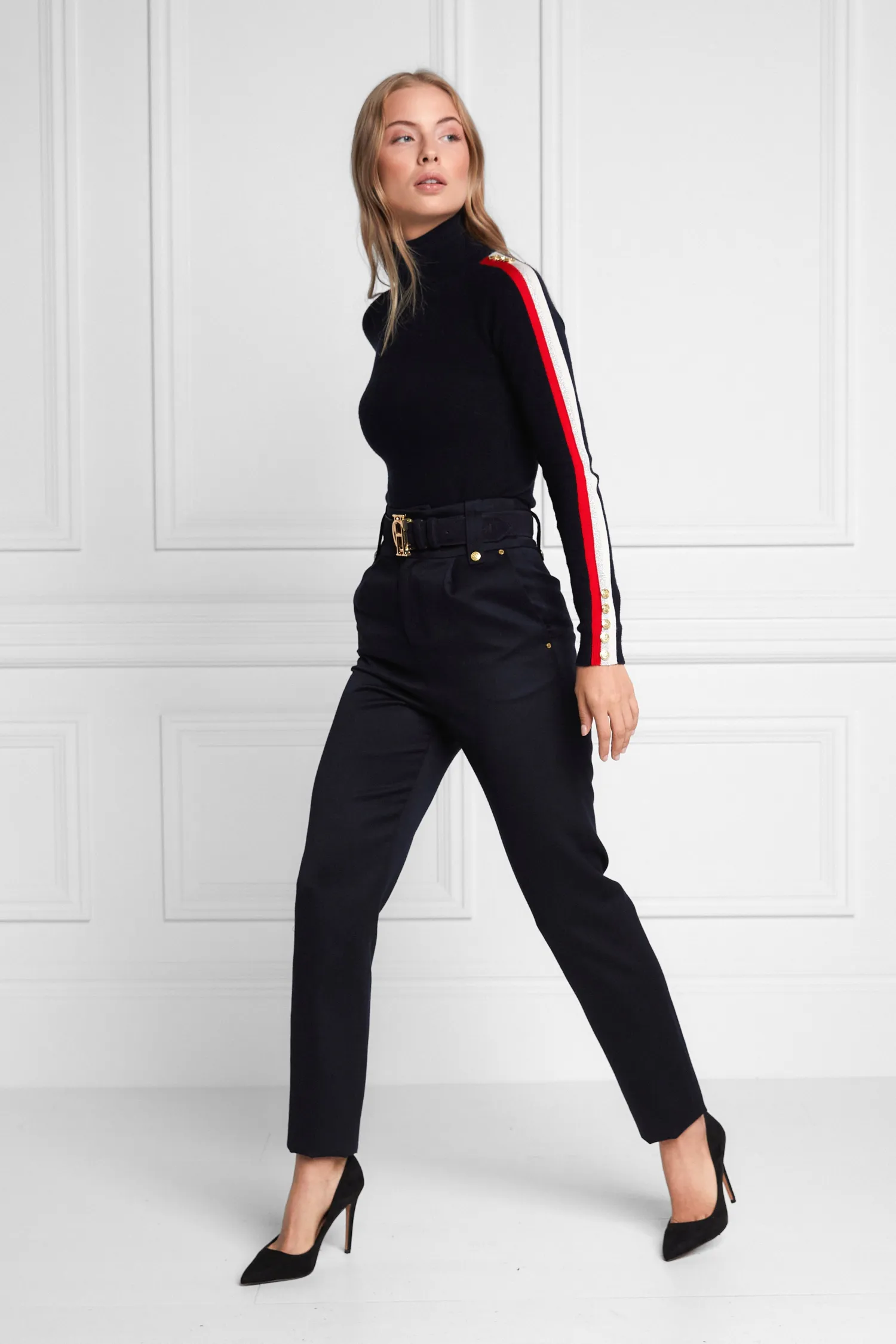 Fashion High Waisted Peg Trouser (Navy Barathea) Women Trousers|Tailoring