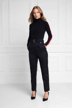 Fashion High Waisted Peg Trouser (Navy Barathea) Women Trousers|Tailoring