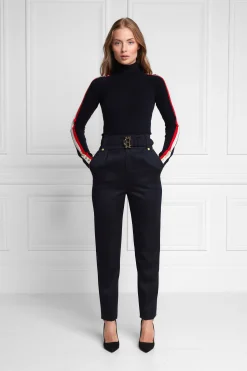 Fashion High Waisted Peg Trouser (Navy Barathea) Women Trousers|Tailoring