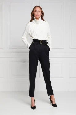 Clearance High Waisted Peg Trouser (Black Barathea) Women Trousers|Tailoring