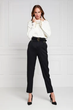 Clearance High Waisted Peg Trouser (Black Barathea) Women Trousers|Tailoring